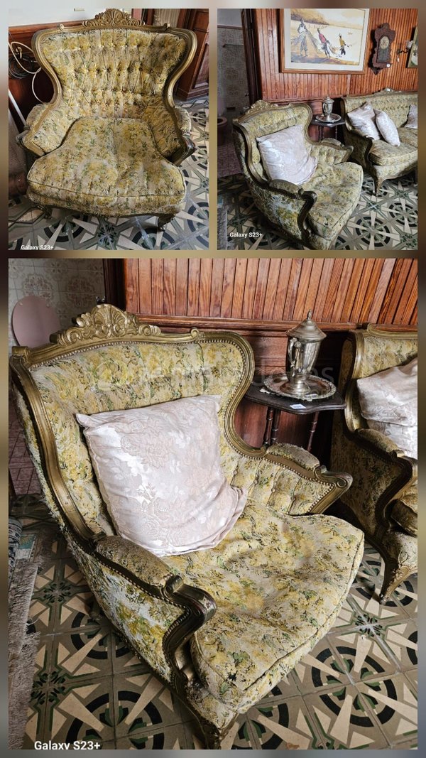 Sillón Luis XV Estilo Barroco Tapizado Floral Dorado