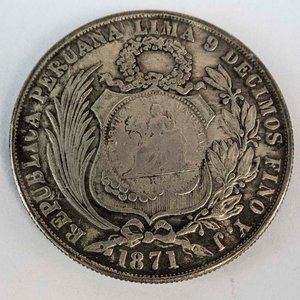 Moneda de Guatemala 1 Peso 1894 Resellada sobre Perú 1 Sol 1871 (Falsa) - 3.7 cm - imagen 2