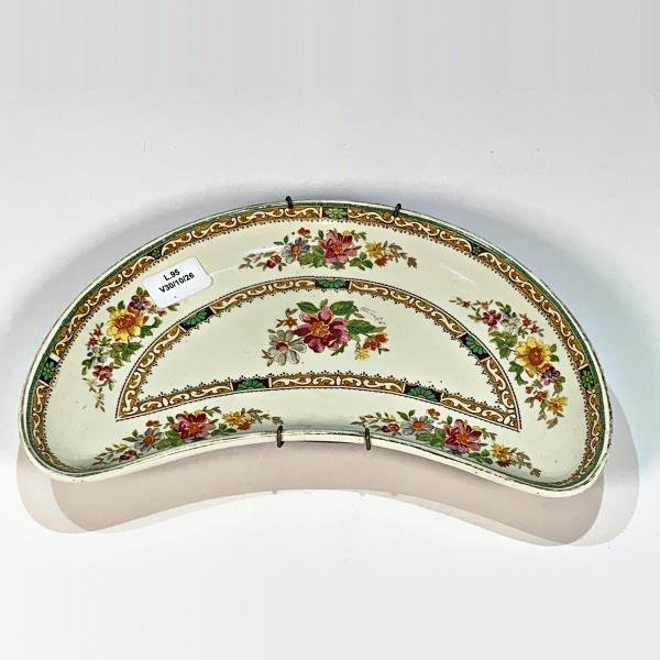 Fuente de Loza Inglesa "Creampetal" Grindley Beige Decoración Floral Media Luna 20x13cm