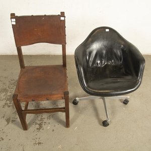 Sillón de Oficina Giratorio Negro y Silla de Madera y Cuero - imagen 2