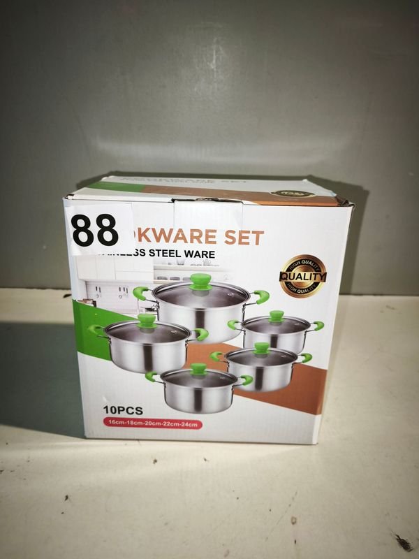 Set de 5 Ollas con Tapas de Vidrio y Mangos Verdes