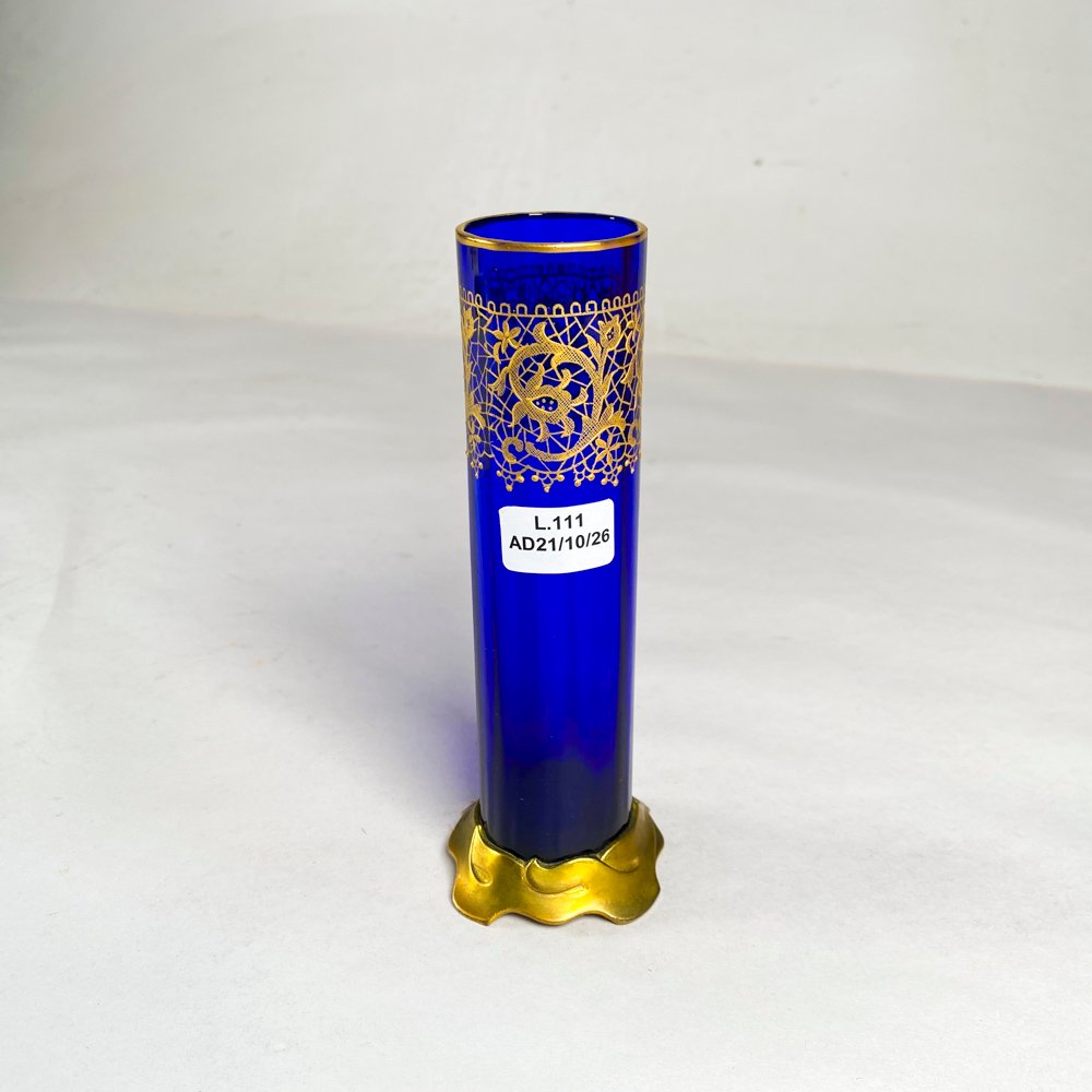 Violetero de Cristal Veneciano Azul con Detalles en Oro - 16 cm