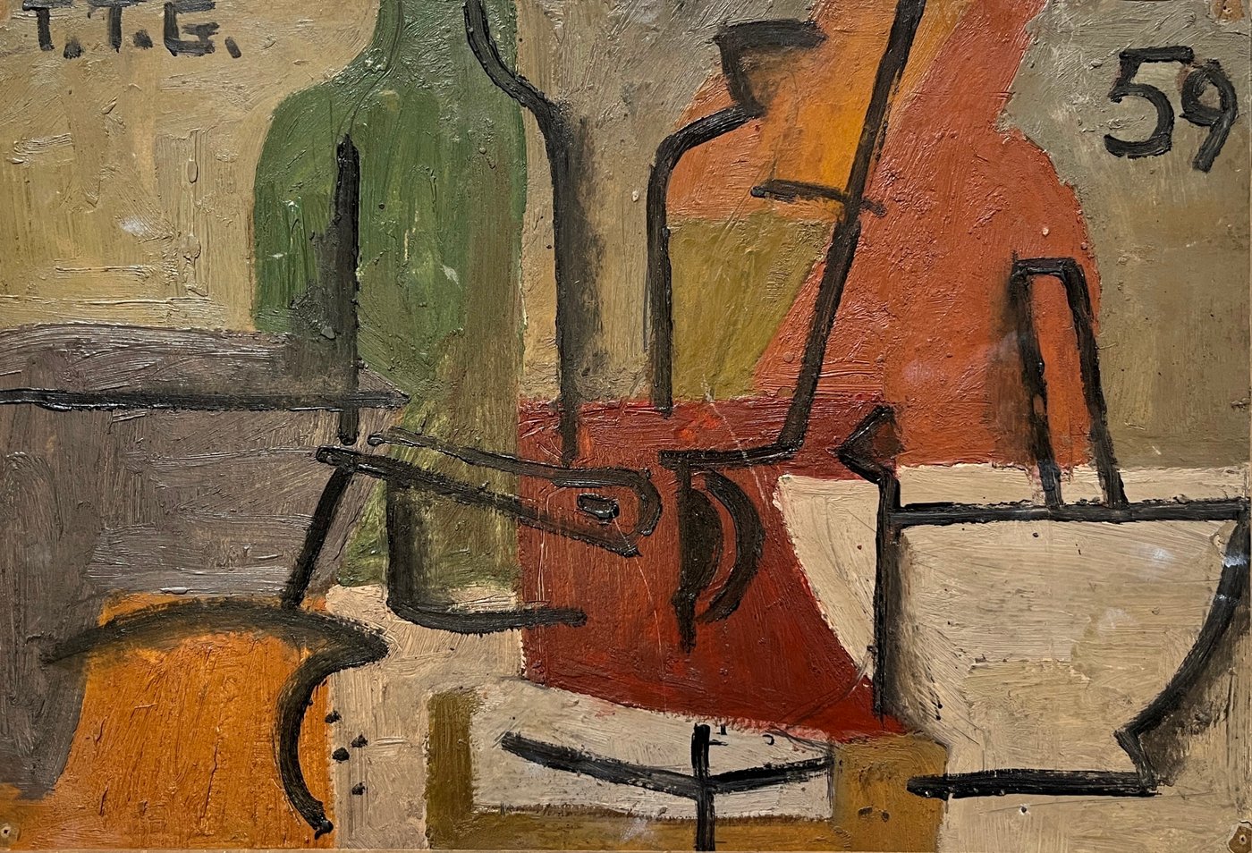 Marta Morandi "Plano color y línea" Óleo sobre cartón 1959