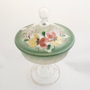 Bombonera Circular de Cristal con Tapa Esmaltada y Flores - imagen 2