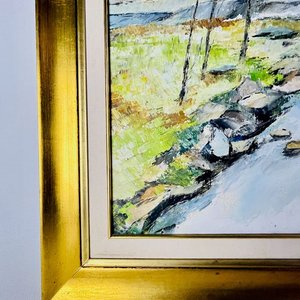 Cuadro al óleo "Cañada con árboles" firmado O. Musetti, marco dorado - imagen 3