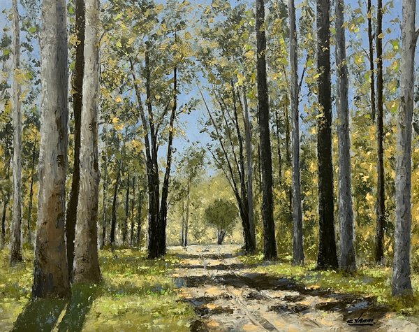 Oleo sobre tela "Camino con árboles" de César Vanni, 65 x 80 cm - imagen 1