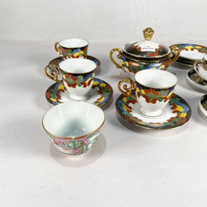 Conjunto de Pocillos, Platos y Azucarero Estilo Oriental - imagen 3