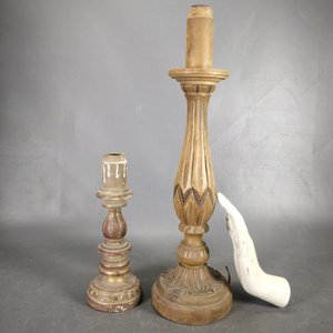 Dos Bases de Lámpara Antiguas de Madera Tallada - imagen 3