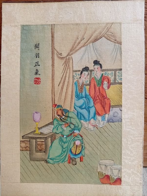 Pintura China Tradicional Original "Guóhuà" sobre Seda, Escena Histórica/Folclórica, Firmada Baiwen
