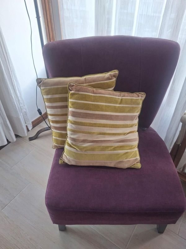 Sillón Individual Morado con Dos Almohadones Rayados