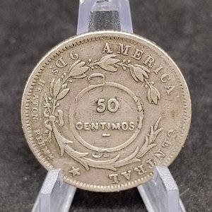 Lote siguiente: Moneda Costa Rica 25 Céntimos 1892 con Resello 50 Céntimos 1923, Plata, Heaton