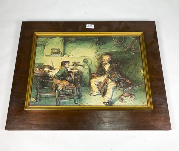 Cuadro con Relieve: Abuelo y Niño en Marco de Madera