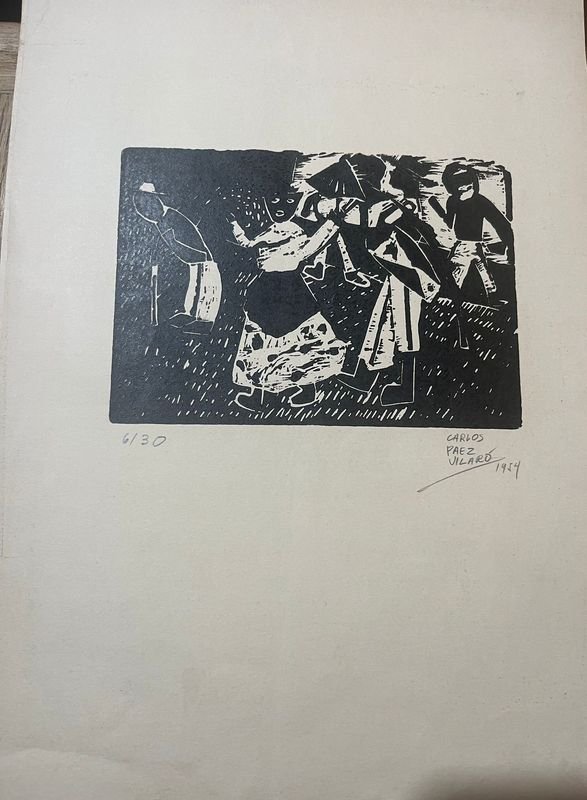 Grabado "Comparsa Desfilando" de Carlos Páez Vilaró, 1954, Firmado y Numerado 6/30
