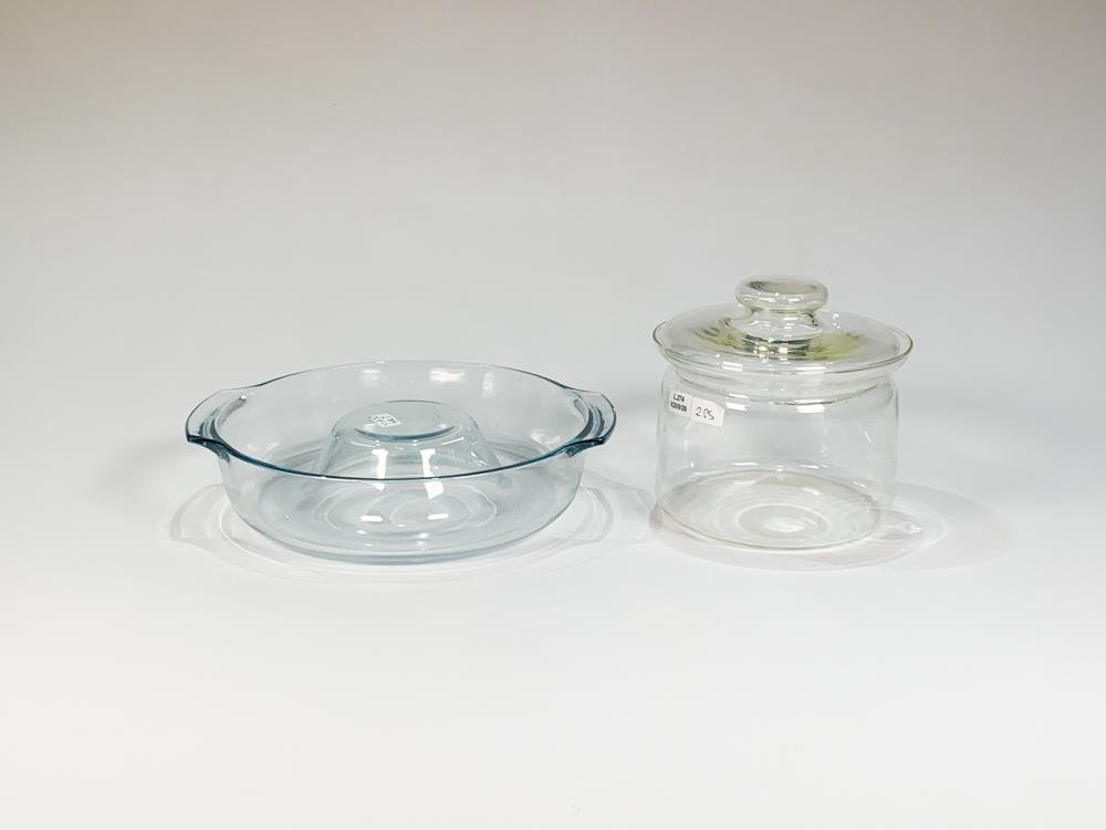 Juego de Vidrio Transparente: Budinera Circular y Frasco Cilíndrico con Tapa