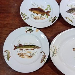 Fuente Oval y 5 Platos de Cerámica con Diseño de Peces - imagen 5