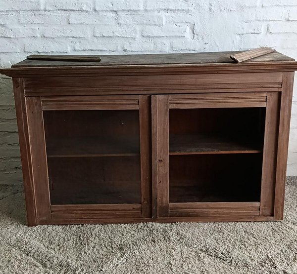 Alzada de Mueble Antigua Madera Pino Brasil con Puertas de Vidrio - imagen 1