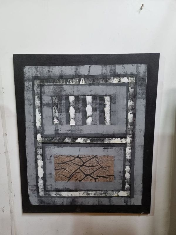 Cuadro Abstracto Texturizado Gris y Blanco, Técnica Mixta 101x120cm