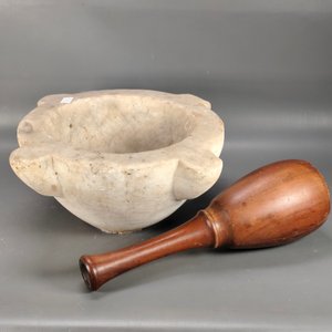 Antiguo Mortero de Mármol con Mano de Madera Noble - imagen 6