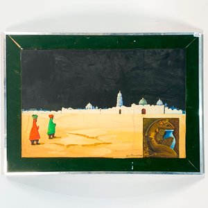 Cuadro Óleo sobre Tela: Pueblo Árabe con Dama y Jarrón - imagen 2