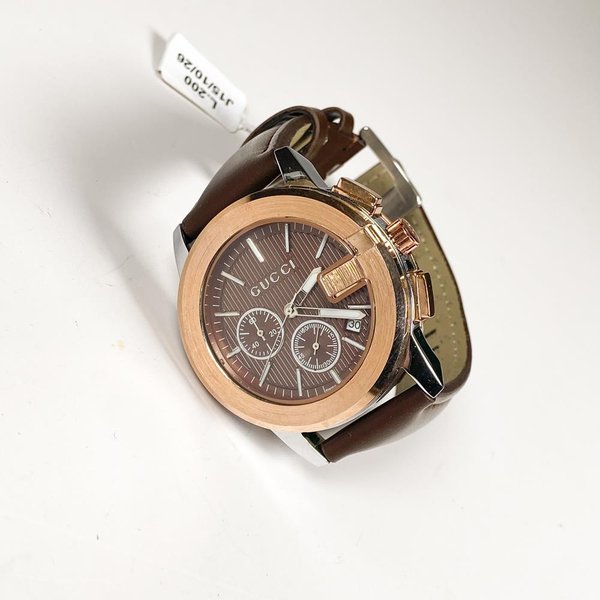 Reloj Gucci Caballero Malla Cuero Marrón Funciona
