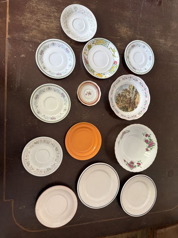 Lote de 12 Platos Surtidos de Porcelana con Diseños Florales y Paisajes