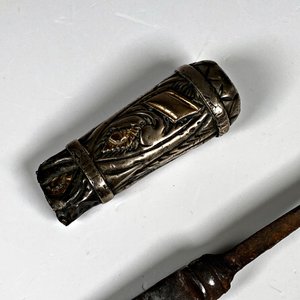 Hoja de Cuchillo Antigua con Cabo de Plata y Oro - imagen 3