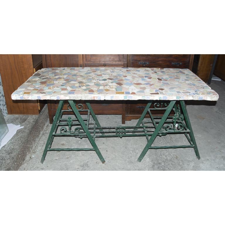 Mesa de Jardín Hierro y Azulejos - 172x80x80 cm