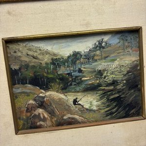 Cuadro al Óleo "Paisaje con Pescador" de Aldo Curto - 21x16 cm - imagen 3