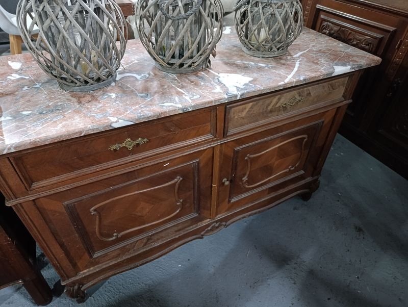Tocador Antiguo de Roble con Base de Mármol y Detalles Labrados
