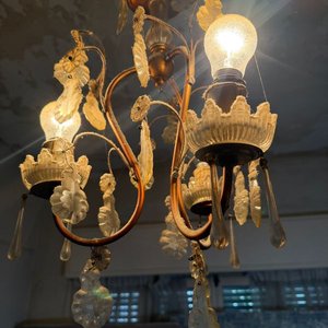 Lámpara de Techo Antigua de Bronce con Caireles y Cristales - imagen 3