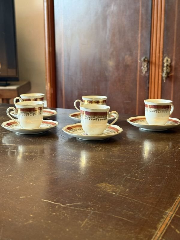 Juego de 5 Tazas con Plato de Porcelana Stanitta Paraná con Flores
