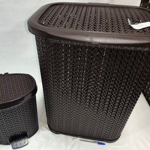 Canasto de Ropa Simil Rattan con Tapa y Papelera Plástica Marrón - imagen 3