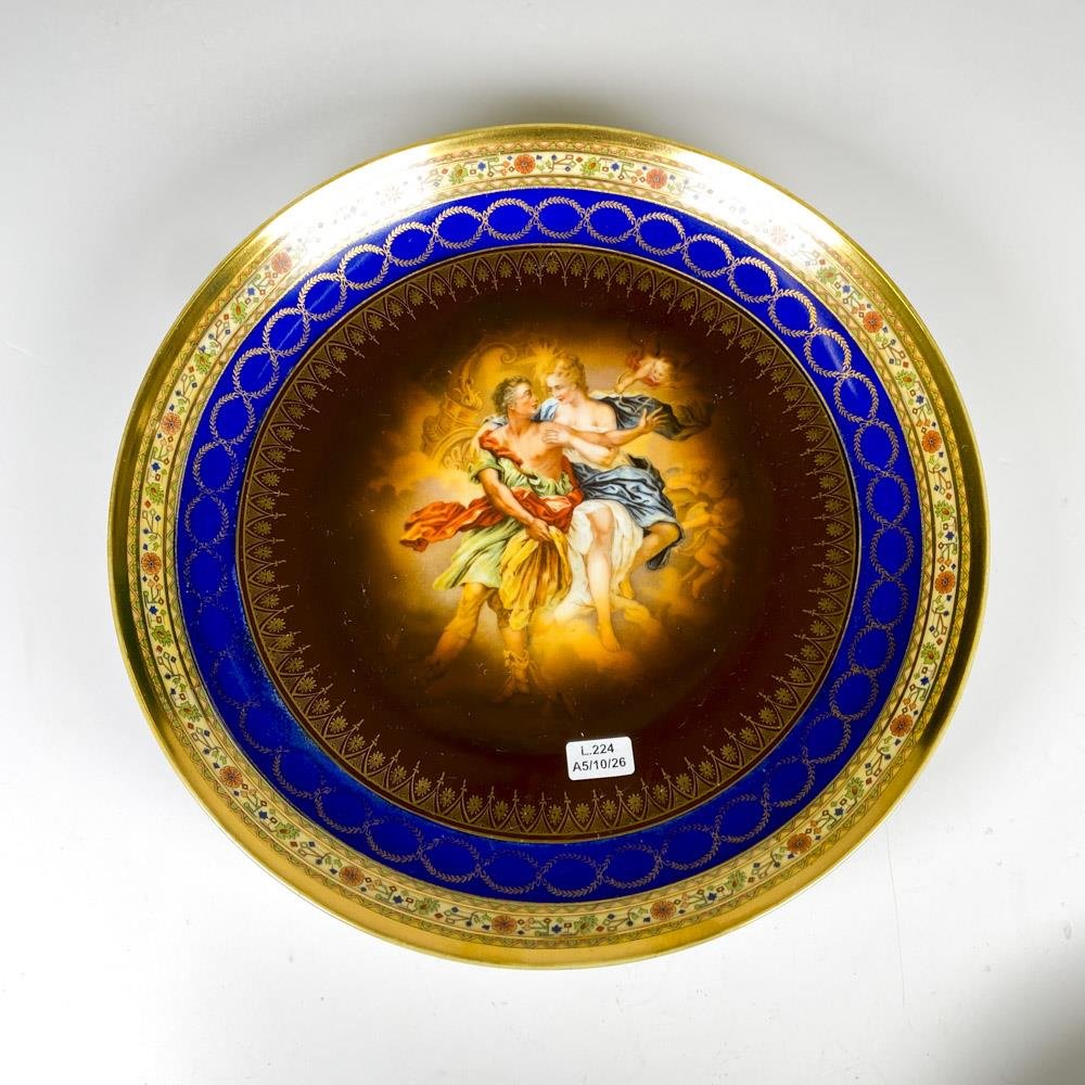 Plato de porcelana Viejo Viena, escena romántica diámetro 34 cm