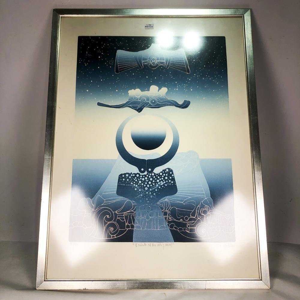 Grabado Abstracto Azul y Blanco "Your soul is my soul"