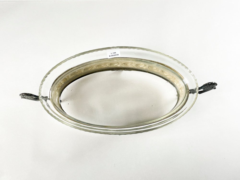 Centro oval en vidrio y metal con asa laterales de 38 cm - imagen 2