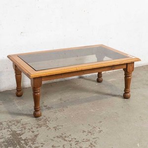 Lote siguiente: Mesa de Roble Rectangular con Tapa de Vidrio Color y Detalles de Lustre