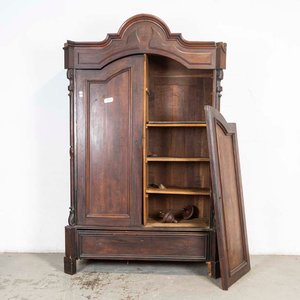 Ropero Victoriano de Madera Oscura con Dos Puertas y Cajón - A Restaurar - imagen 1