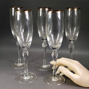 Juego de 5 Copas de Champagne con Borde Dorado en Cristal - imagen 4
