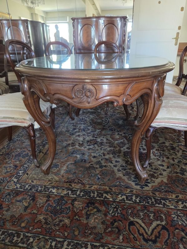Juego de comedor Victoriano en caoba con 8 sillas firmes y tapa de vidrio original - imagen 4