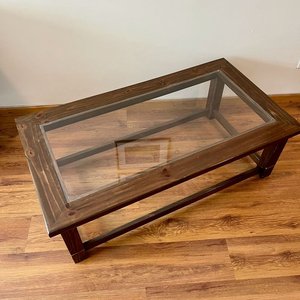 Mesa Ratona Rústica Madera Maciza y Vidrio - imagen 2
