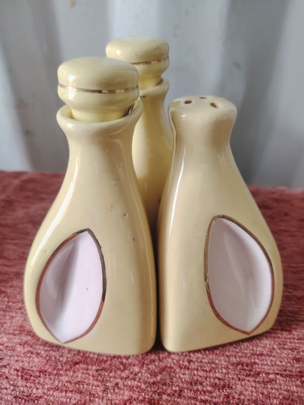 Juego de Aceitera, Vinagrera y Salero de Cerámica Vintage - imagen 1