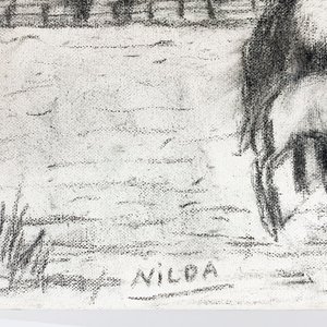 Cuadro al óleo "Paisaje Campestre con Caballos" firmado por Nilda - imagen 4