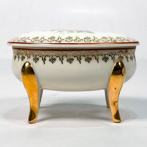 Alhajero Limoges Francia Porcelana Beige Floral Guarda Dorada - imagen 3