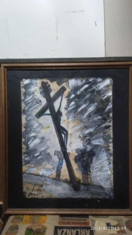 Obra de Arte "Técnica Mixta sobre Papel" con Crucifixión