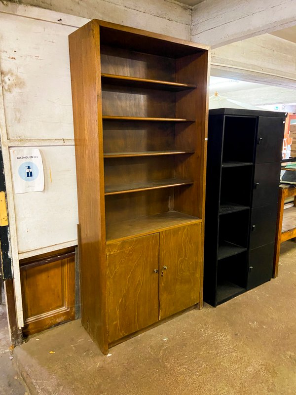 Estantería de madera con puertas y estantes