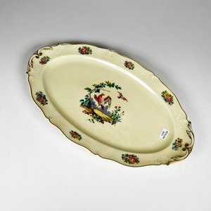 Fuente de porcelana Limoges ,decorada aves y flores 42 x 22 cm - imagen 2