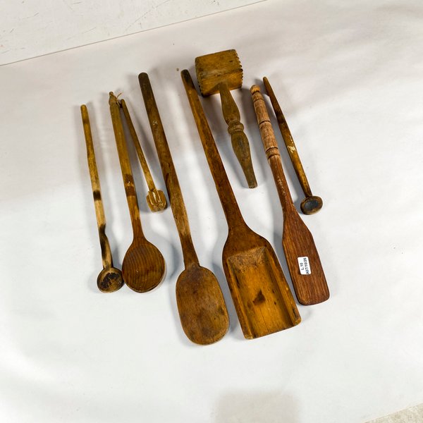 Lote de 8 Utensilios de Cocina Antiguos de Madera - imagen 1