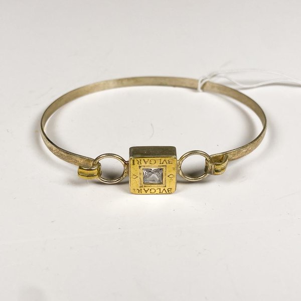Pulsera Rígida de Plata con Piedra y Logo Bulgari