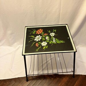 Mesa revistero vintage de estilo americano- Vidrio pintado a mano - imagen 3