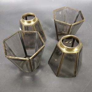 Lote de 4 tulipas de bronce y vidrio biselado color humo - imagen 4